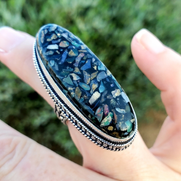 New Amazing Copper Ethiopian Opal 925 Silver Statement Ring. - Picture 1 of 16
